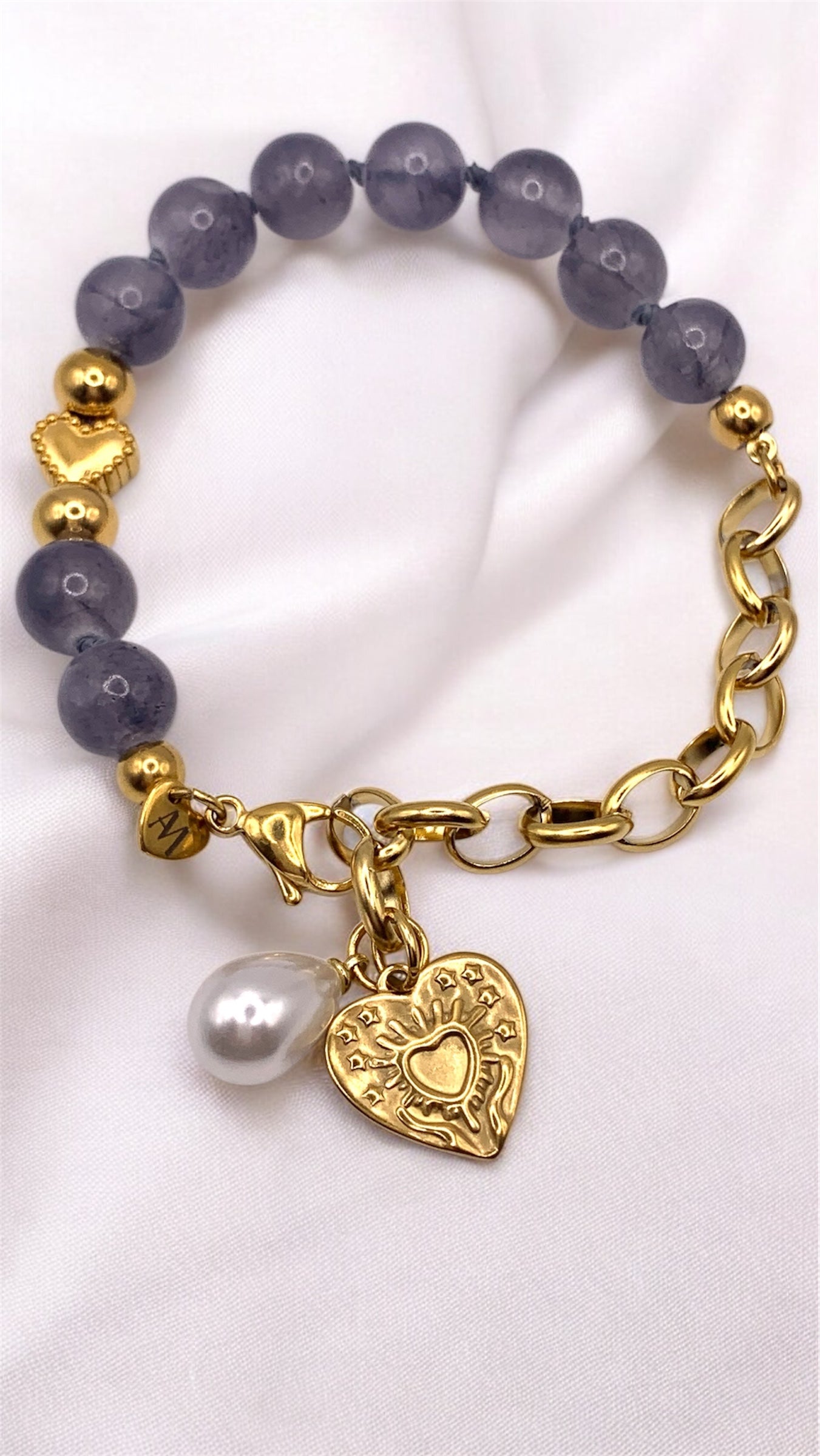 Armband Gray Pearl Heart AMM