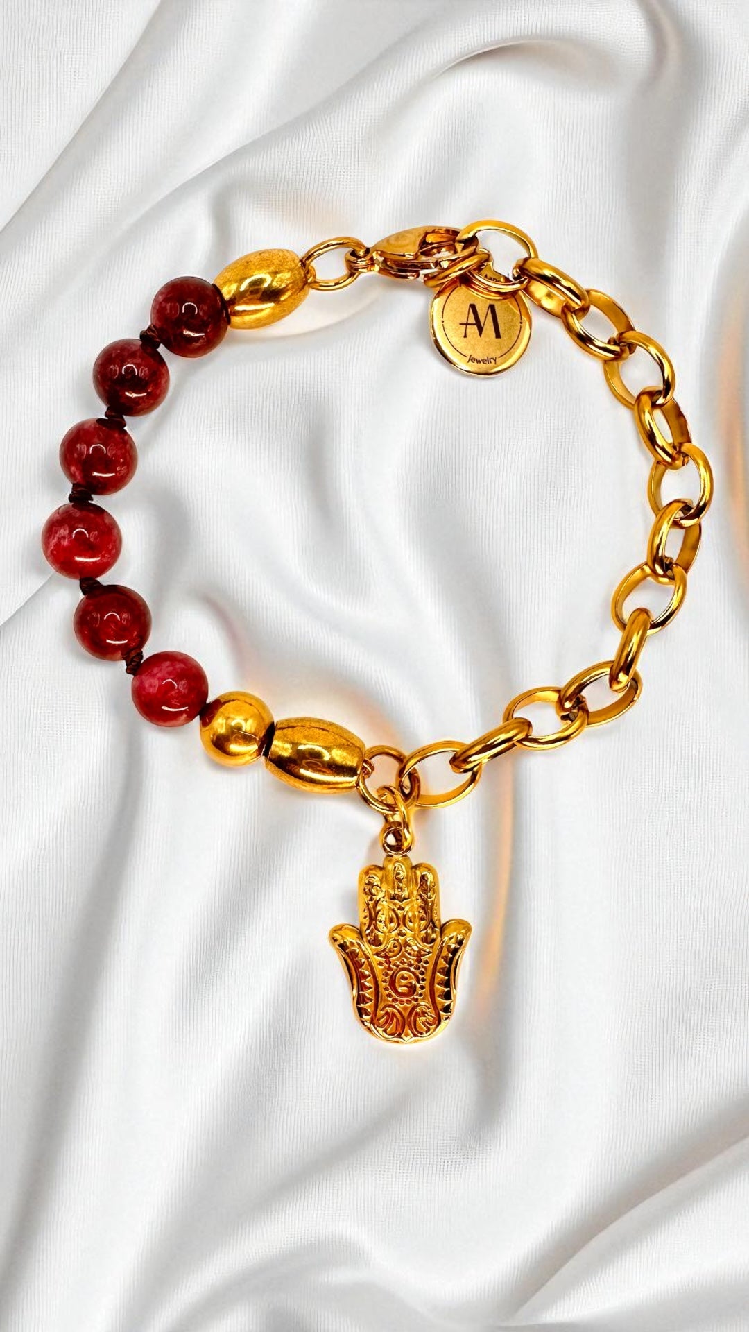 Armband Granat Hamsa-Hand AMA