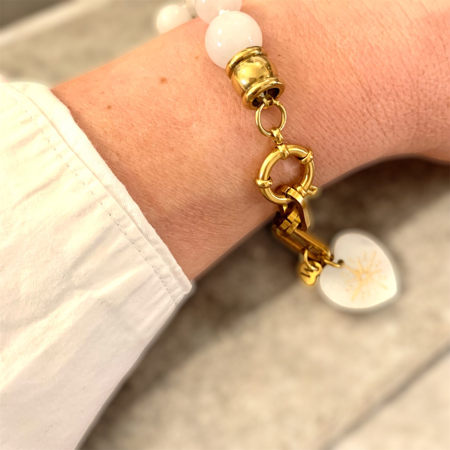 Armband White Jade Heart AMM