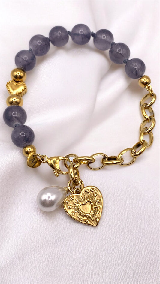 Armband Gray Pearl Heart AMM