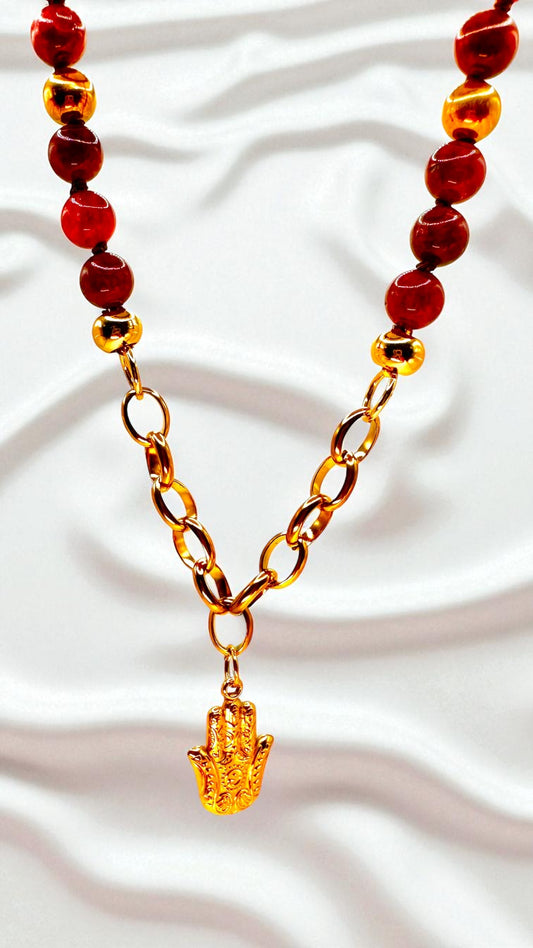 Kette Granat Hamsa-Hand AMA