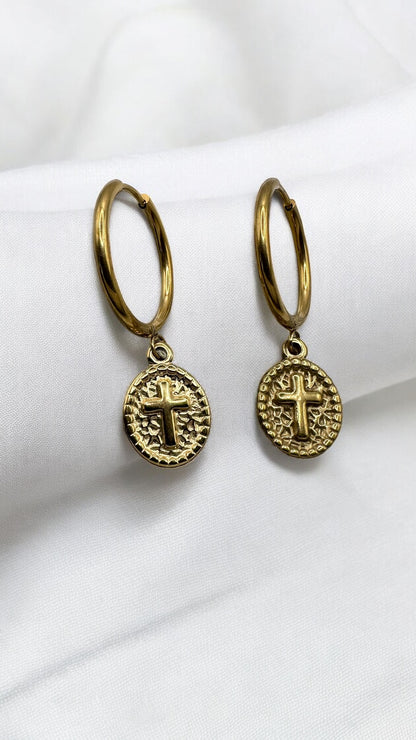 Ohrring Gold Round Cross AMA