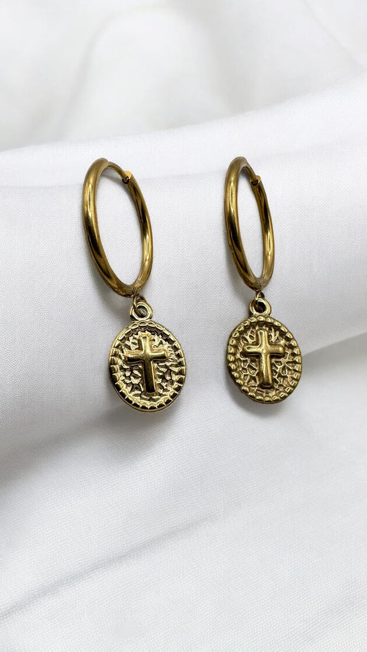 Ohrring Gold Round Cross AMA